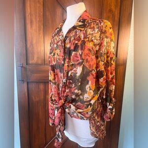 Fig and Flower Sheer Floral Blouse Women's 2X